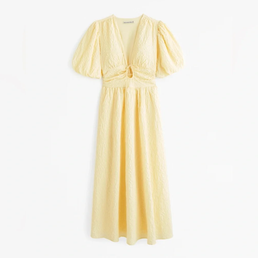Abercrombie & Fitch Pale Yellow Textured Midi Dress